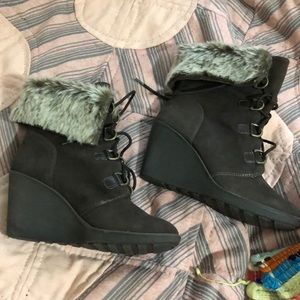 Bjorndal Suede Wedge Faux Fur Booties